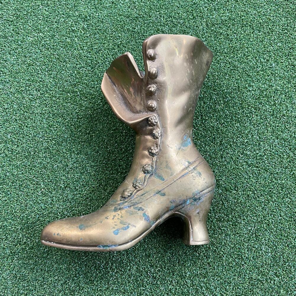 Vintage Leonard Mid Century Brass Victorian Boot Vase Figurine